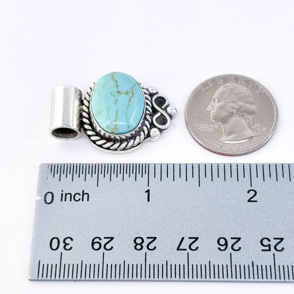 Blue Magnesite Slide Pendant | Vintage Mexico Taxco TJ-76 | Sterling Silver 925 - Picture 7 of 7